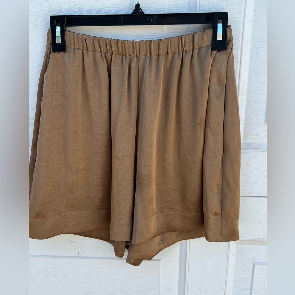 Vince Tan Suede-Look Elastic Waist Shorts